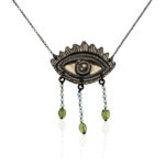 Handmade Bronze, short eye necklace, with pearls and peridotos rock thumbnail 1