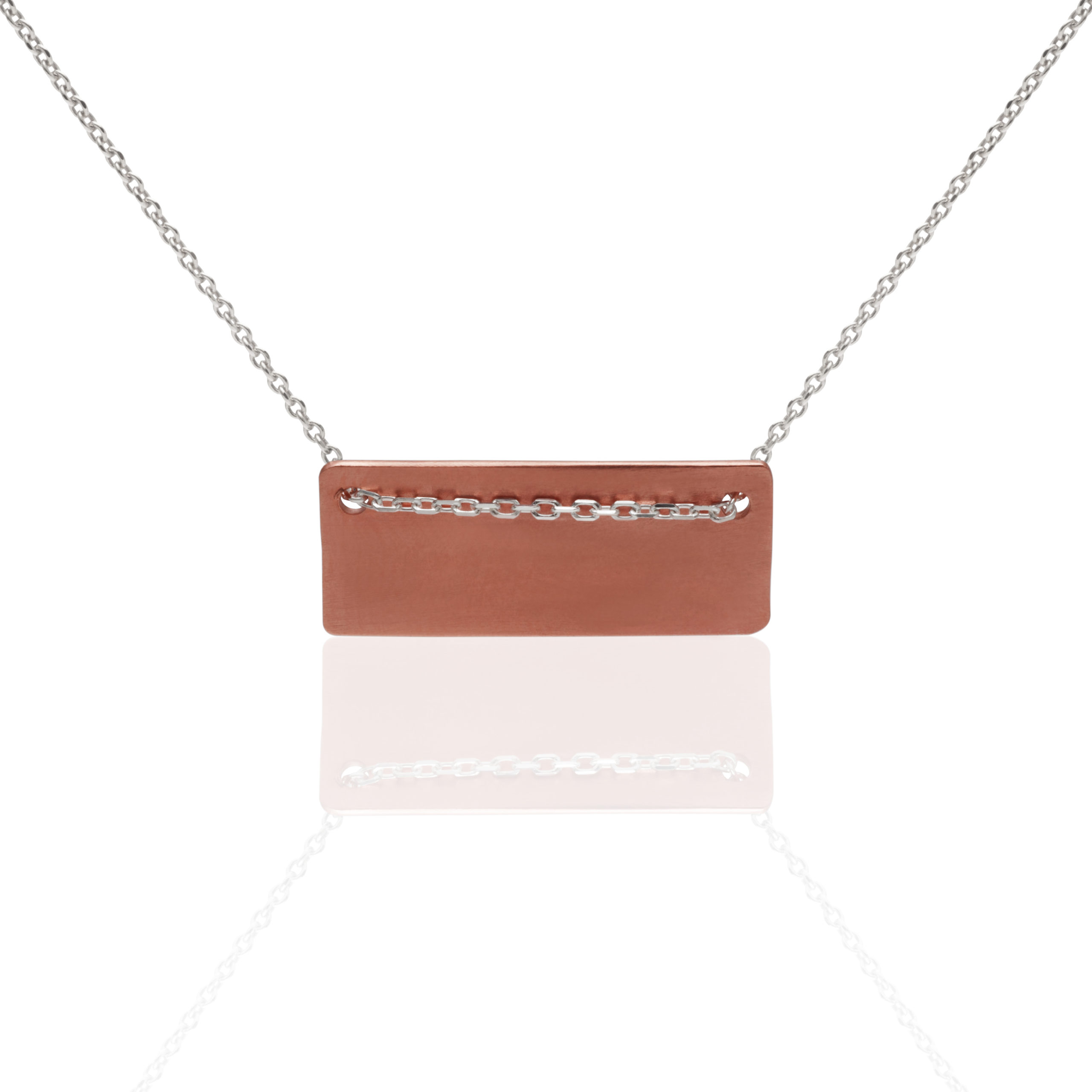 Rectangle necklace pink gold and silver