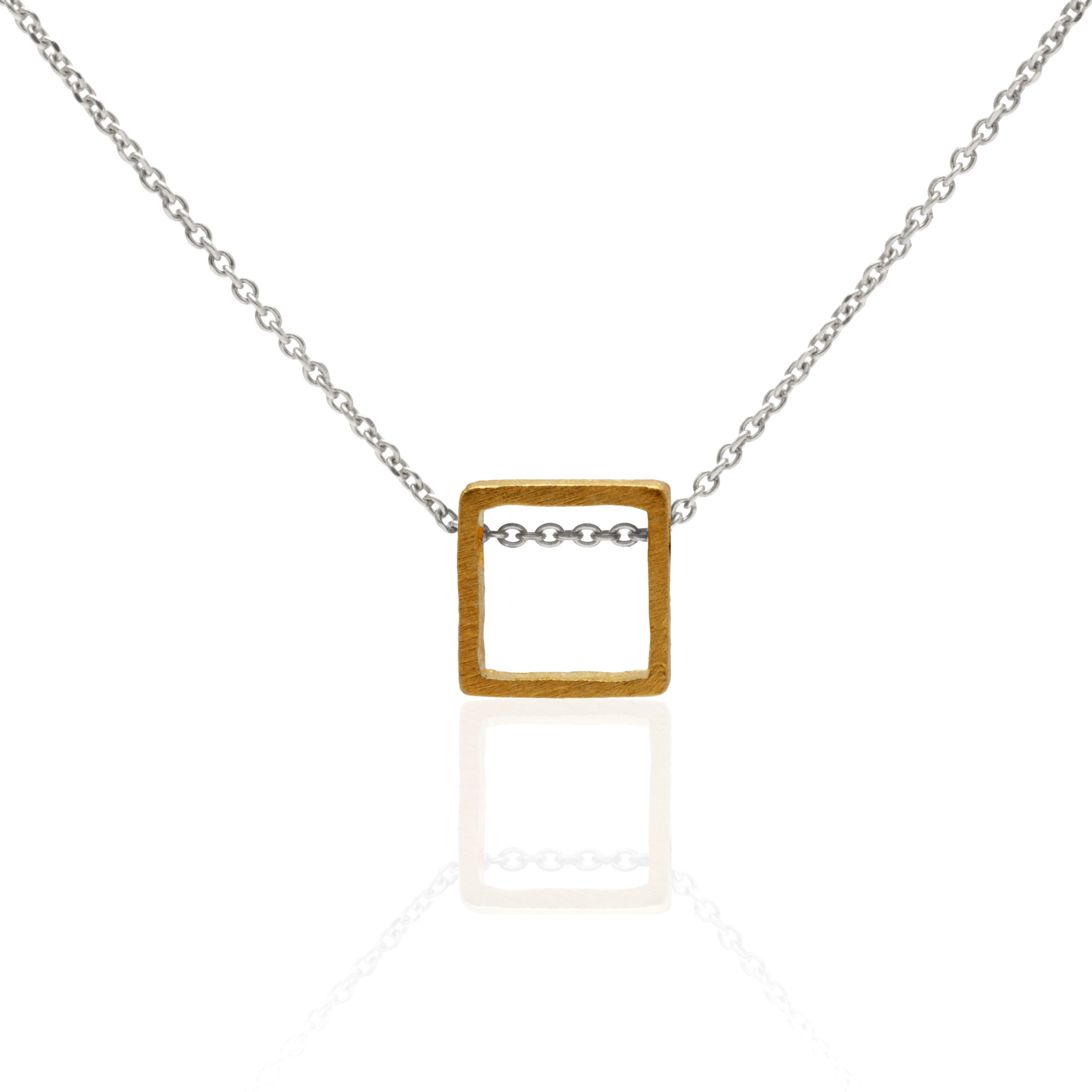 Small square necklace gold and silver