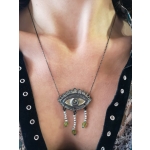 Handmade Bronze, short eye necklace, with pearls and peridotos rock thumbnail 2