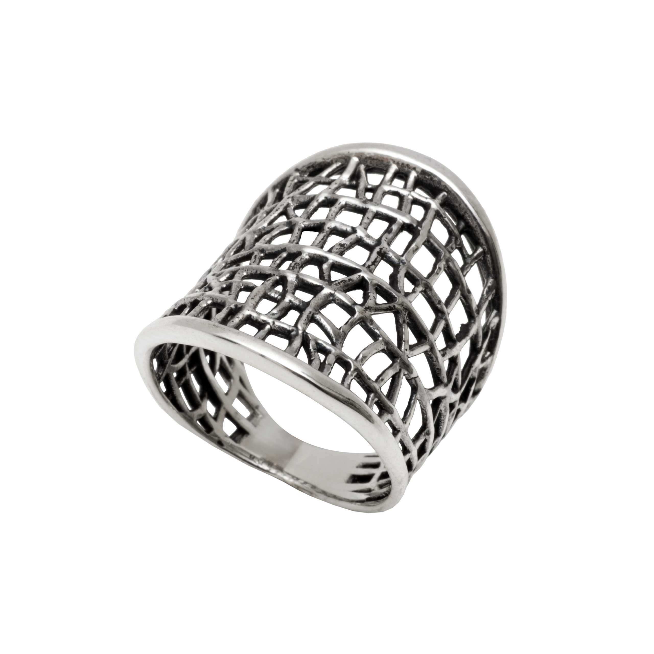 Dreamcatcher ring oxidized silver large
