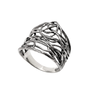 Mesh ring oxidized silver