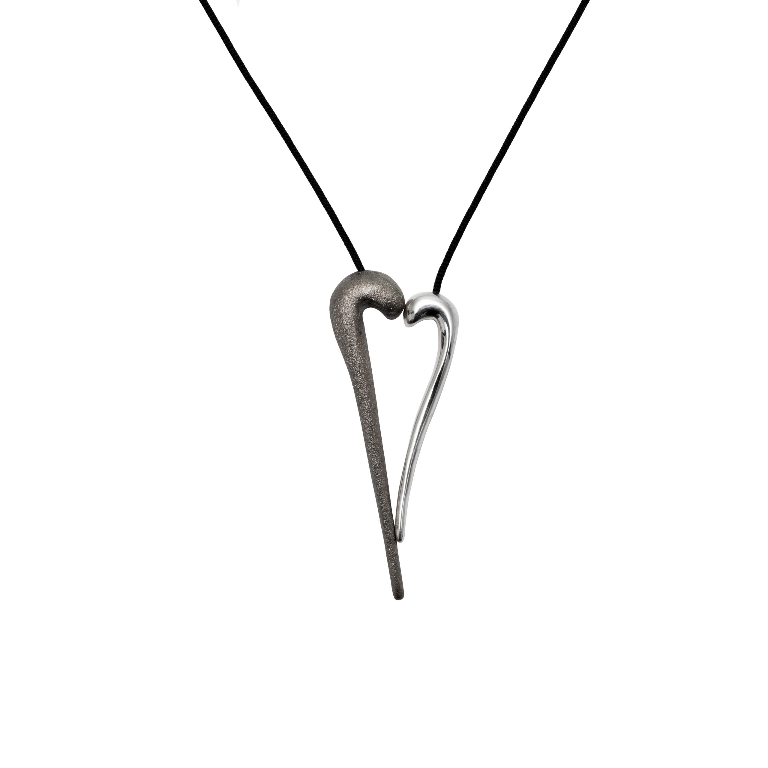 Heart Necklace Black and Silver Large