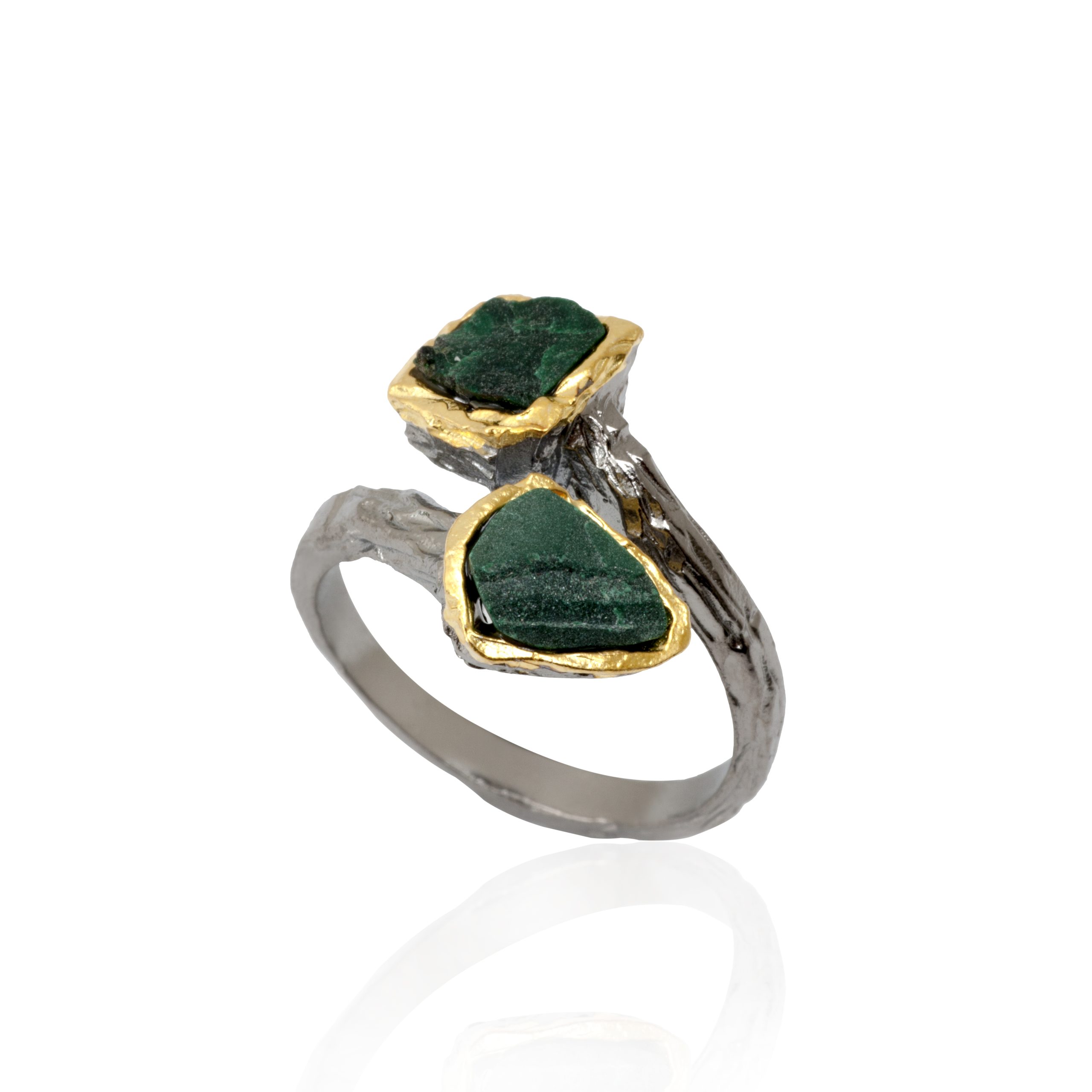 Oxidized silver ring with malachite