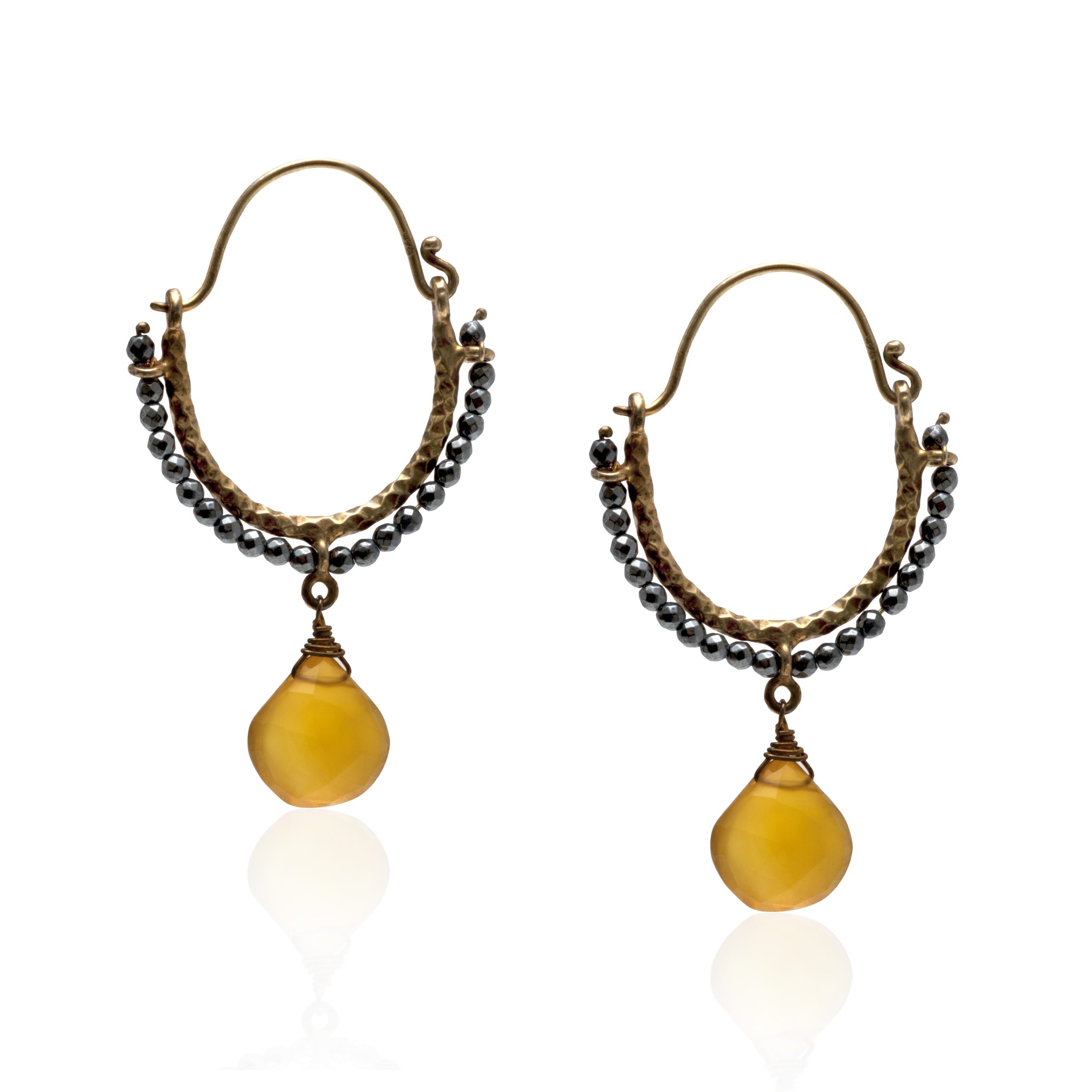 Lemon chalcedony and hematites hoops