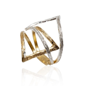 Diamond dust double ring gold and silver