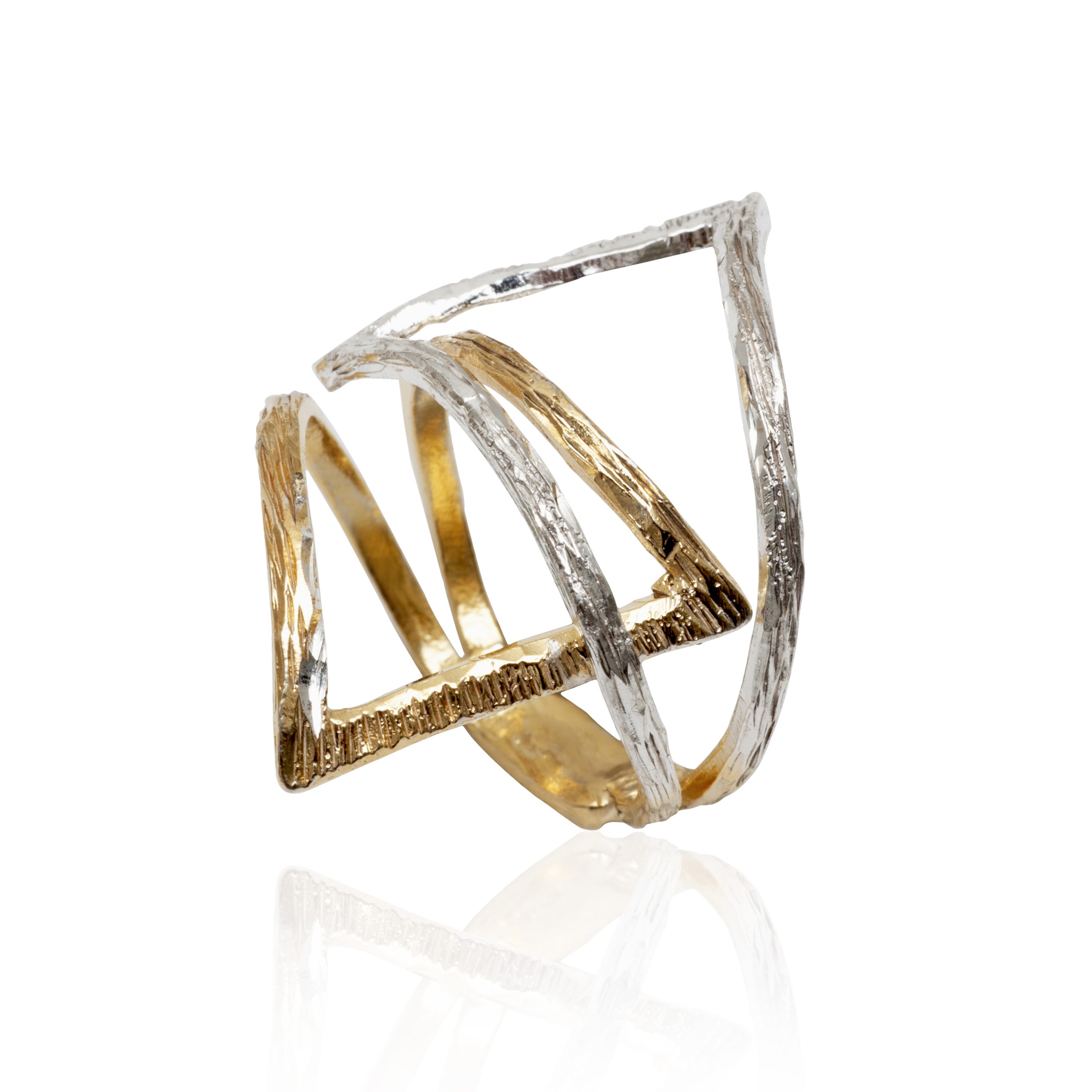 Diamond dust double ring gold and silver