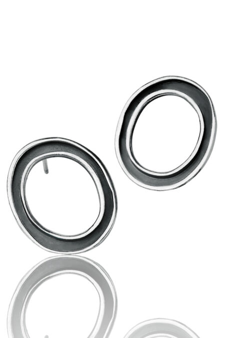 Riddled oxidized silver circle earrings