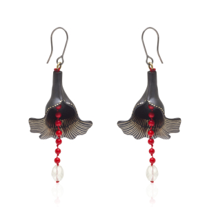 Coral hanging flower earrings