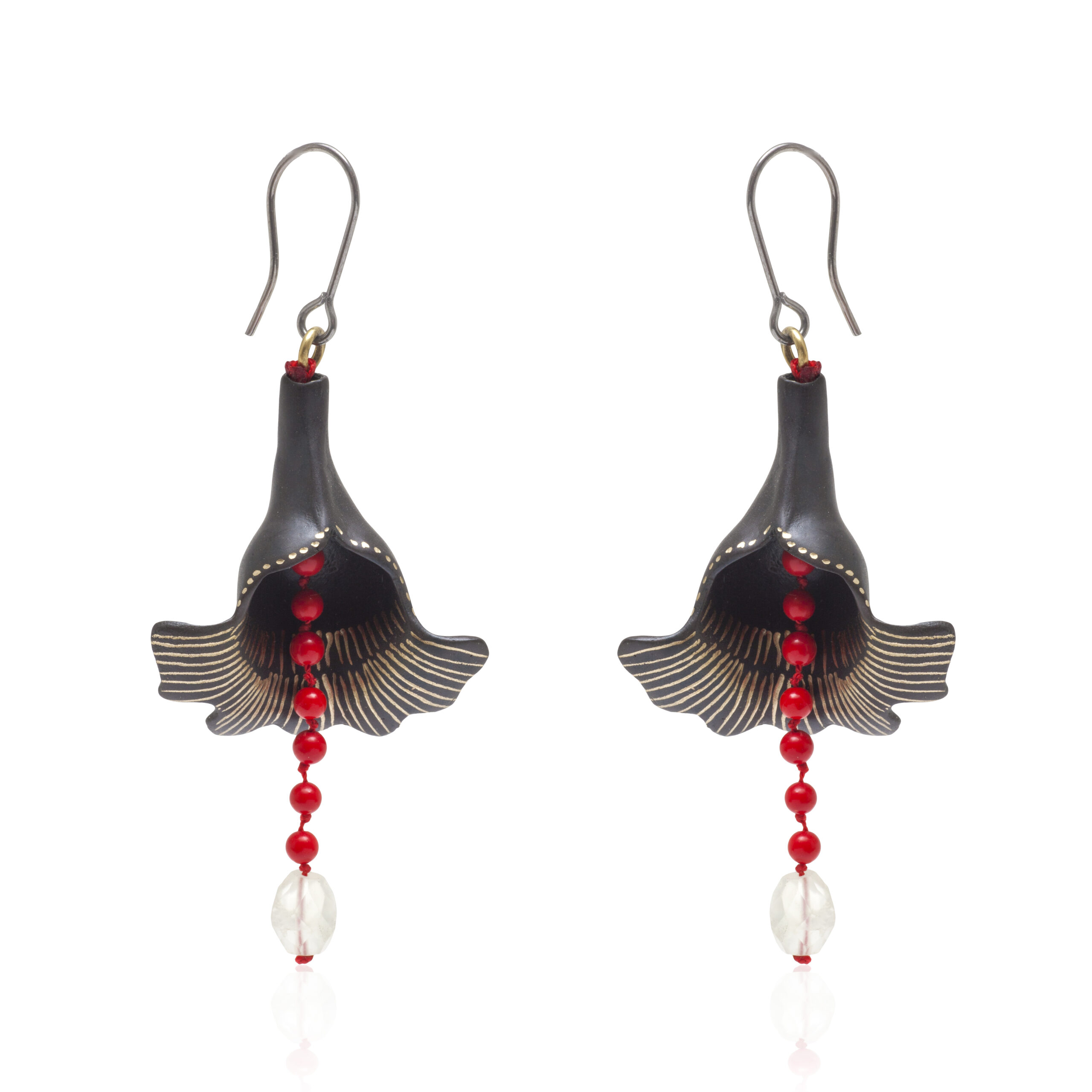 Coral hanging flower earrings