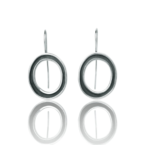 Oval black and silver earrings