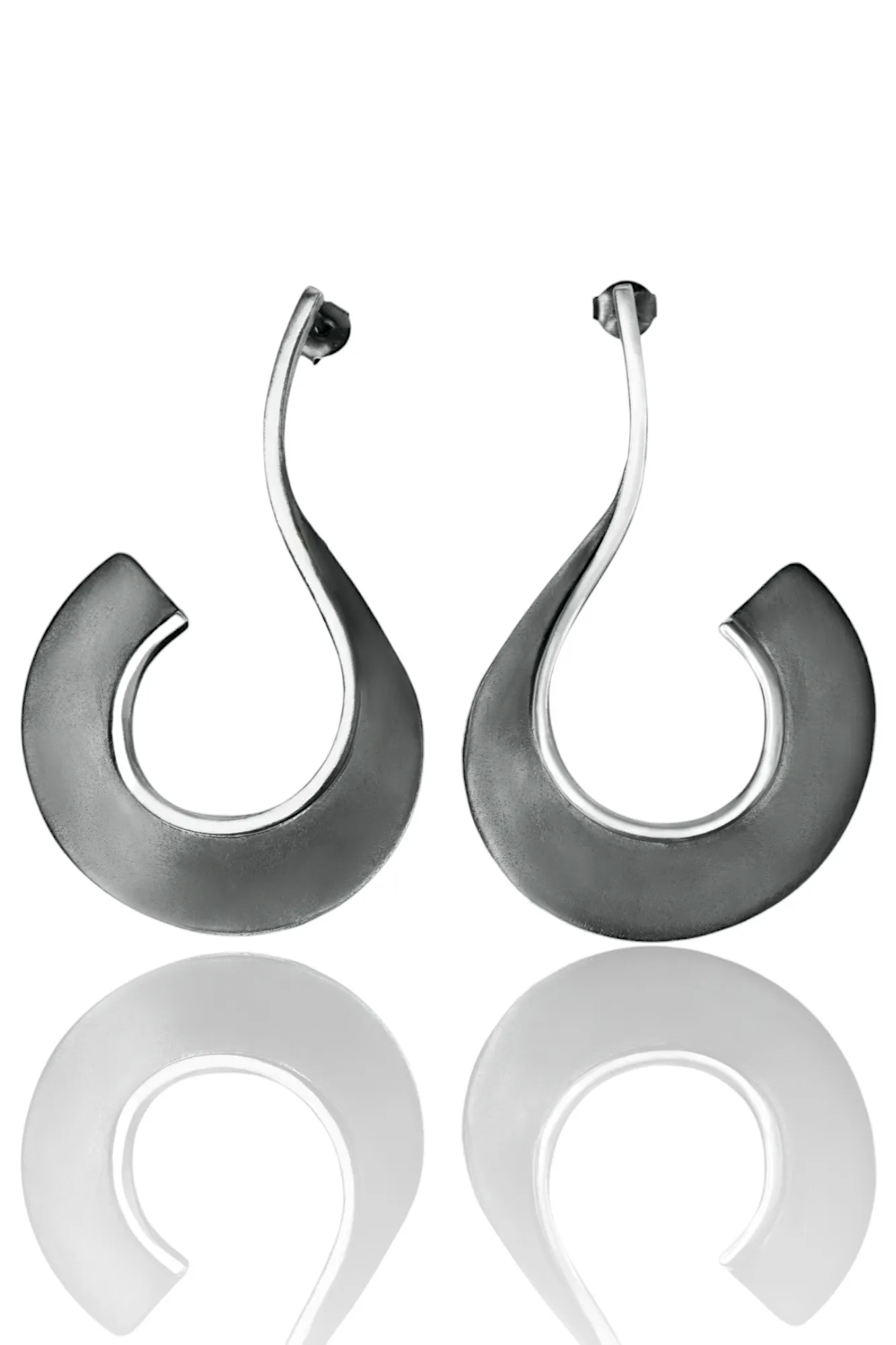 Silver and black scythe earrings