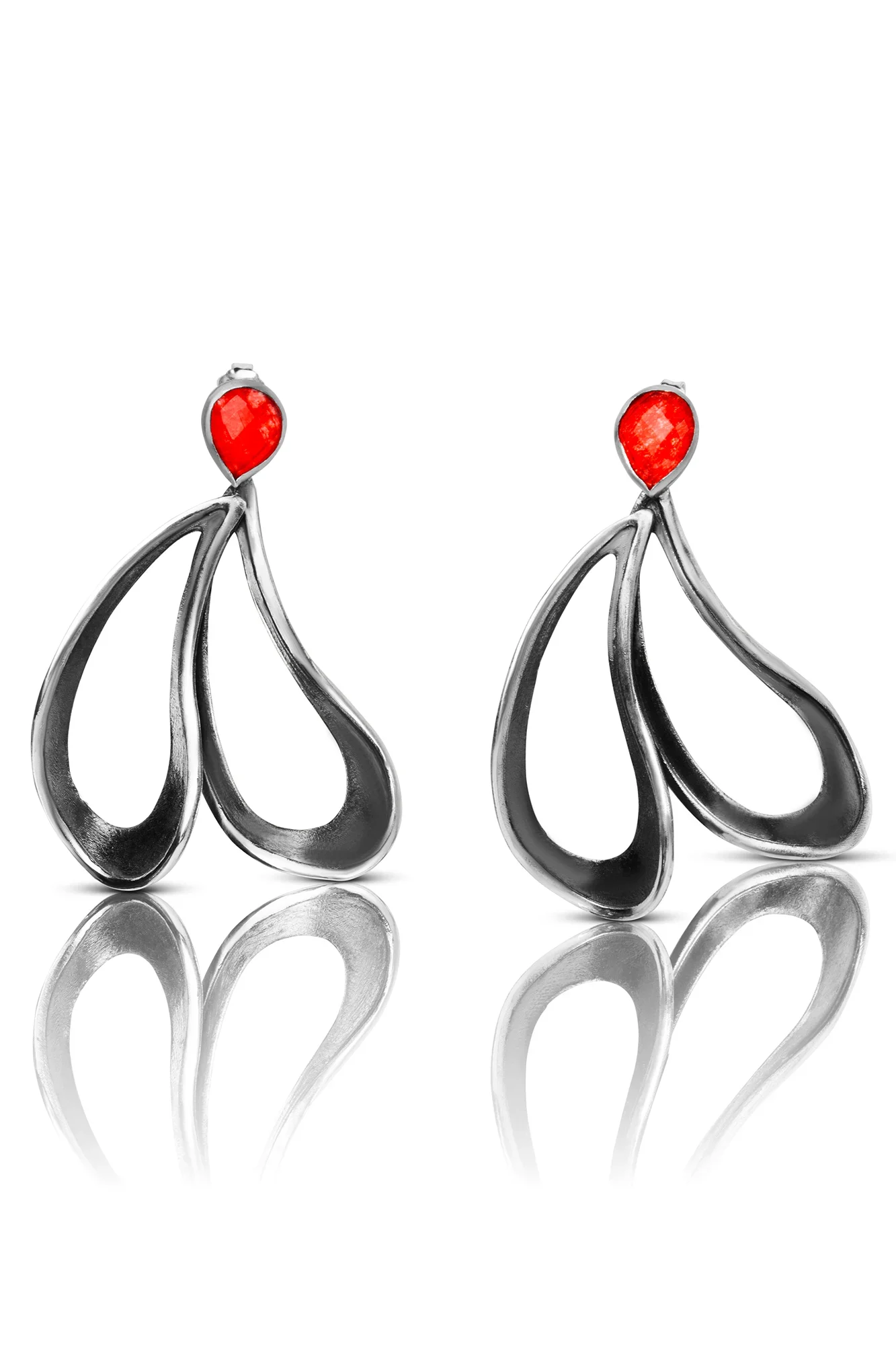 Carnelian paisley silver earrings