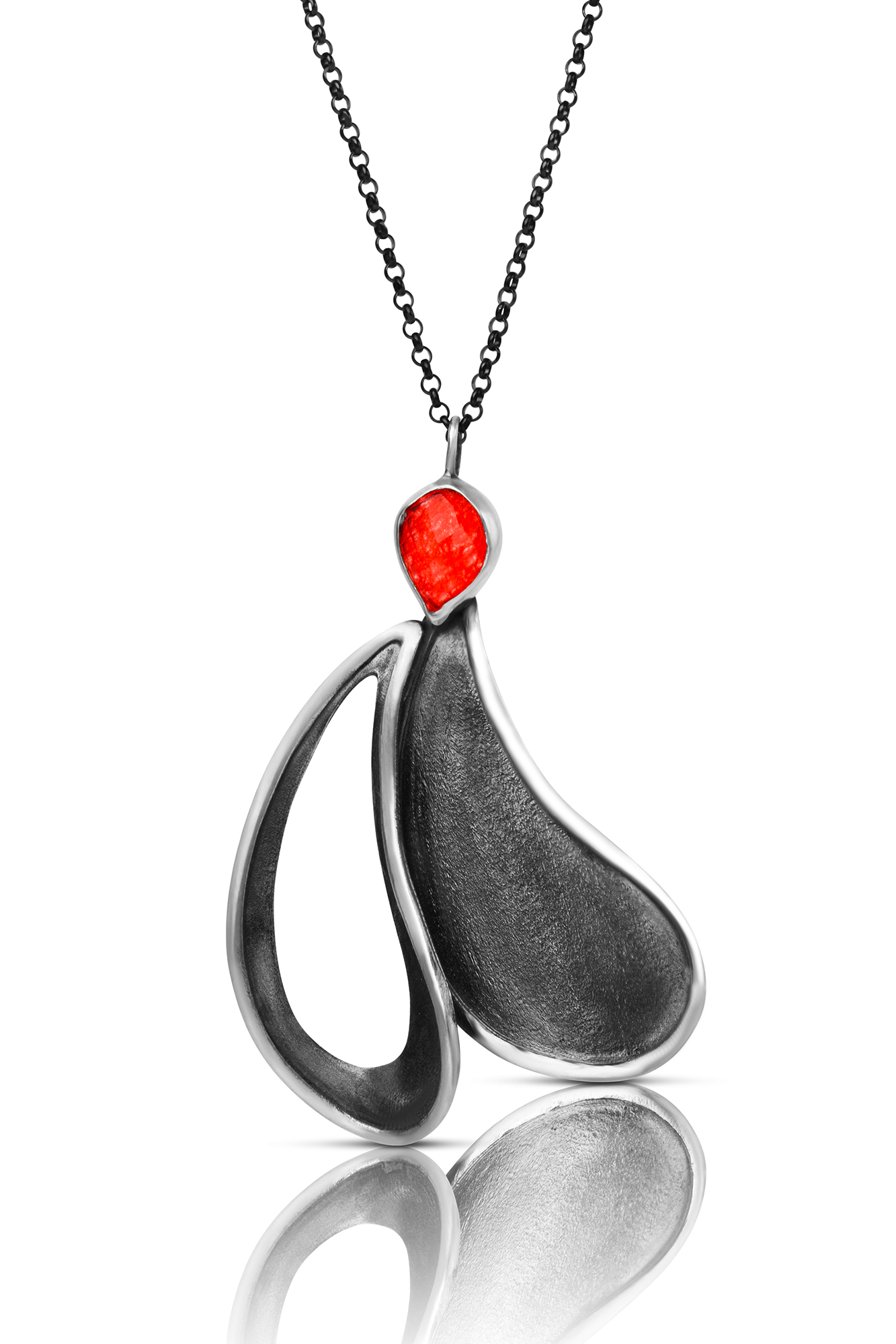 Carnelian paisley silver necklace