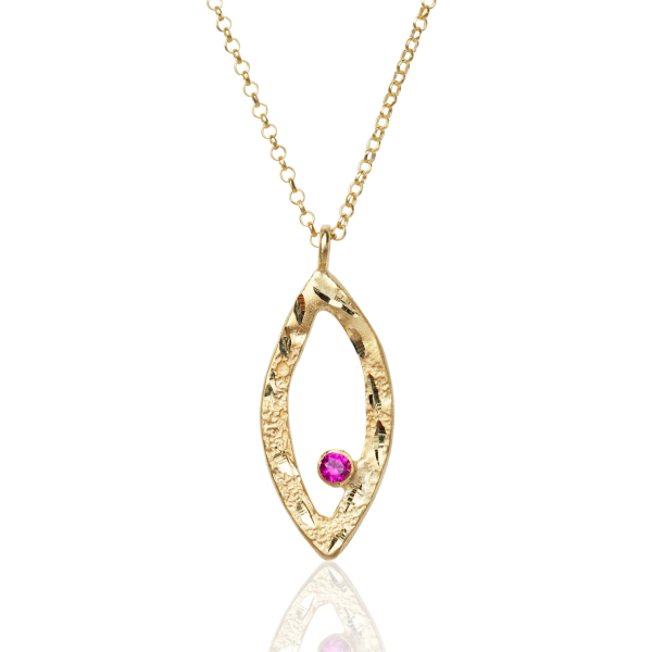 Leaf necklace pink zircon