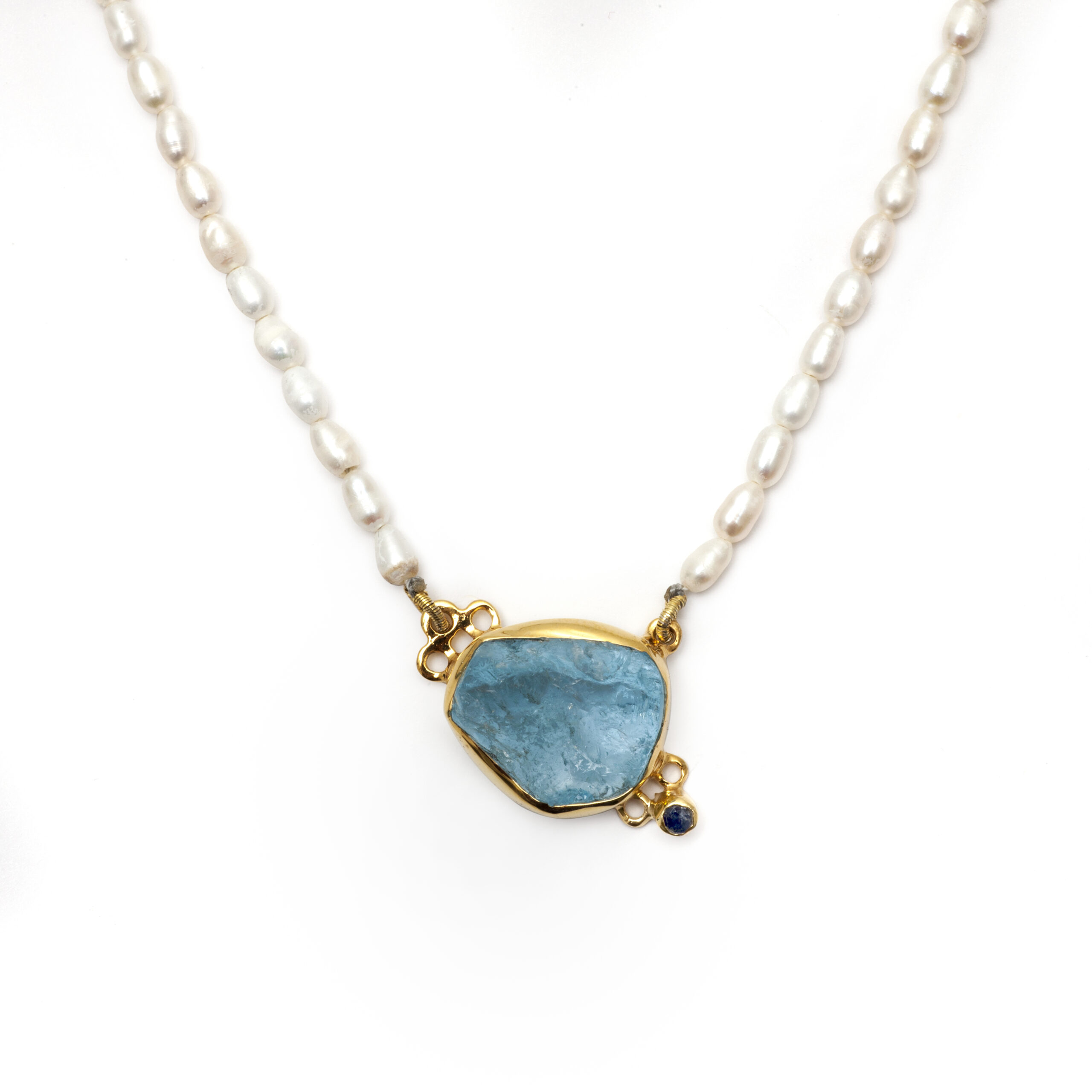Blue topaz pearl gold necklace