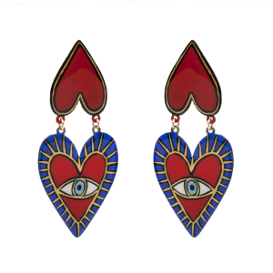 Red blue heart eye earrings