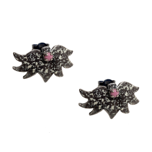Pink black white flower earrings