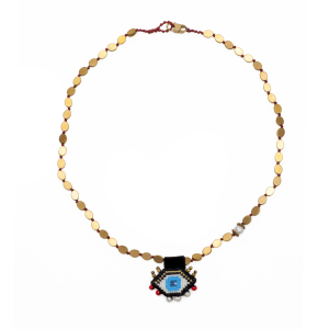 Knitted eye necklace with hematites