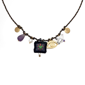 Black green knitted heart necklace