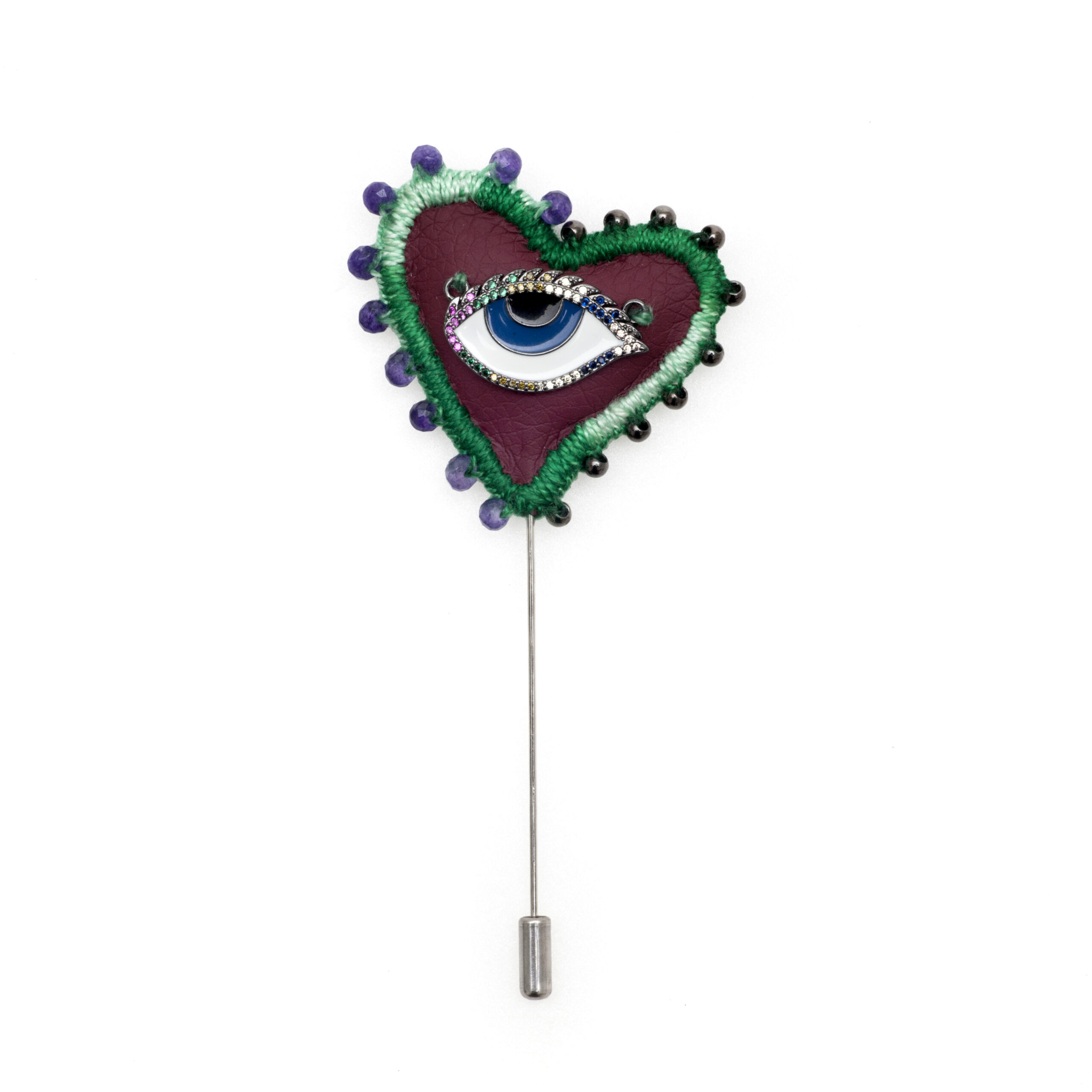 Knitted heart eye pin