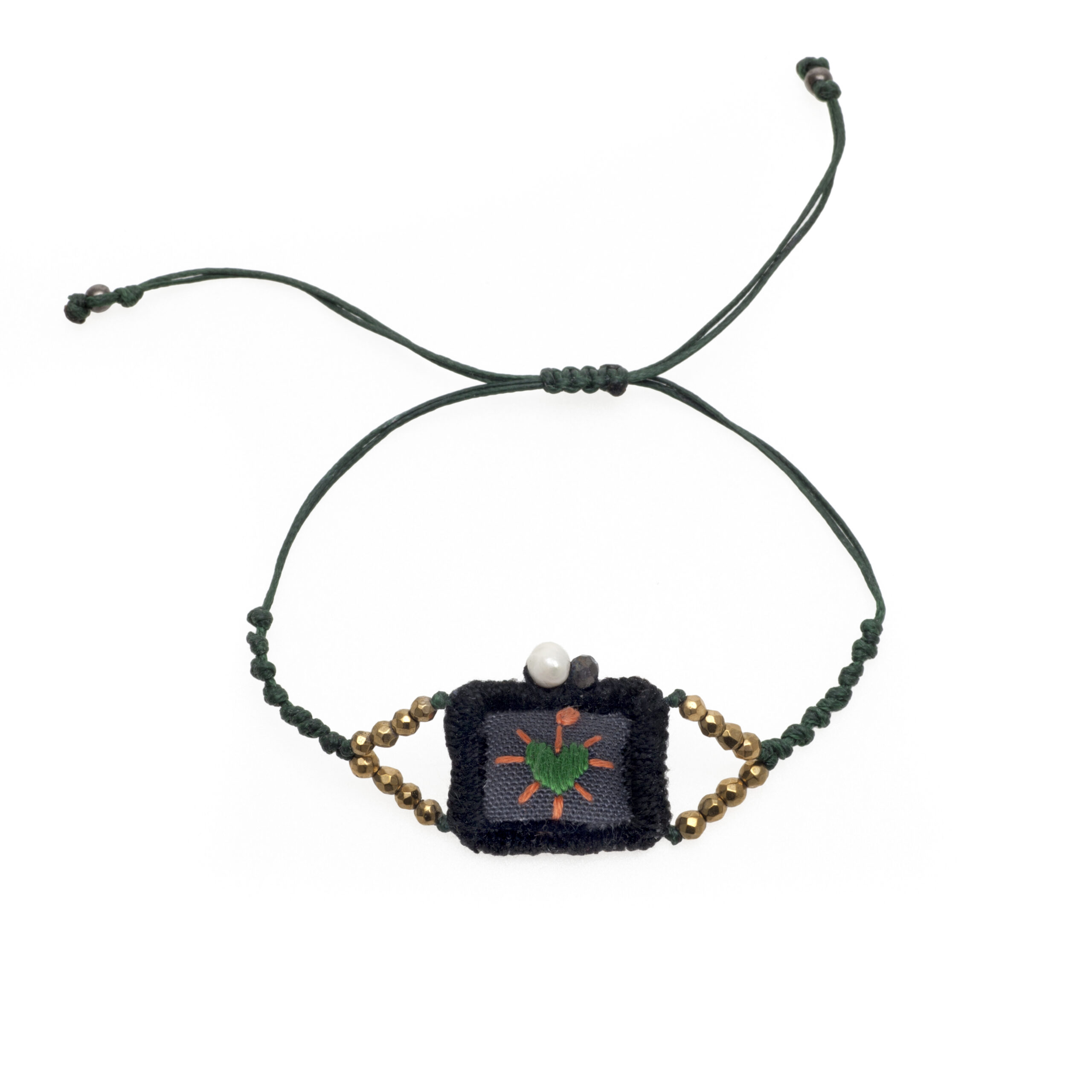 Black green knitted heart bracelet
