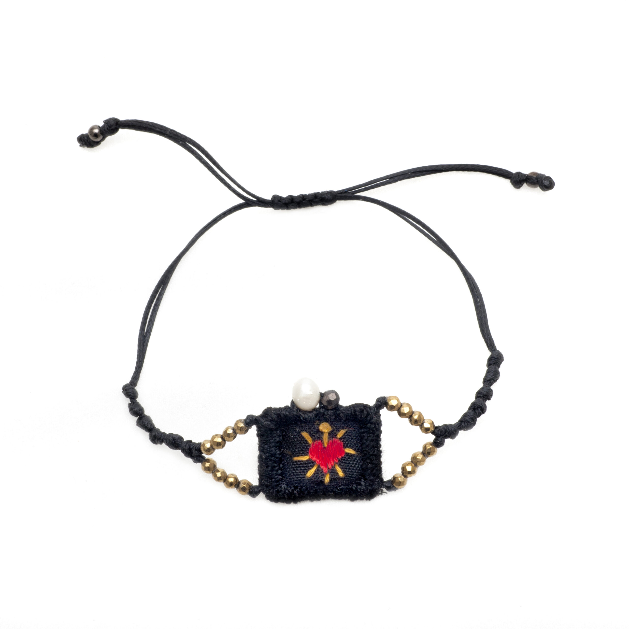 Black red knitted heart bracelet