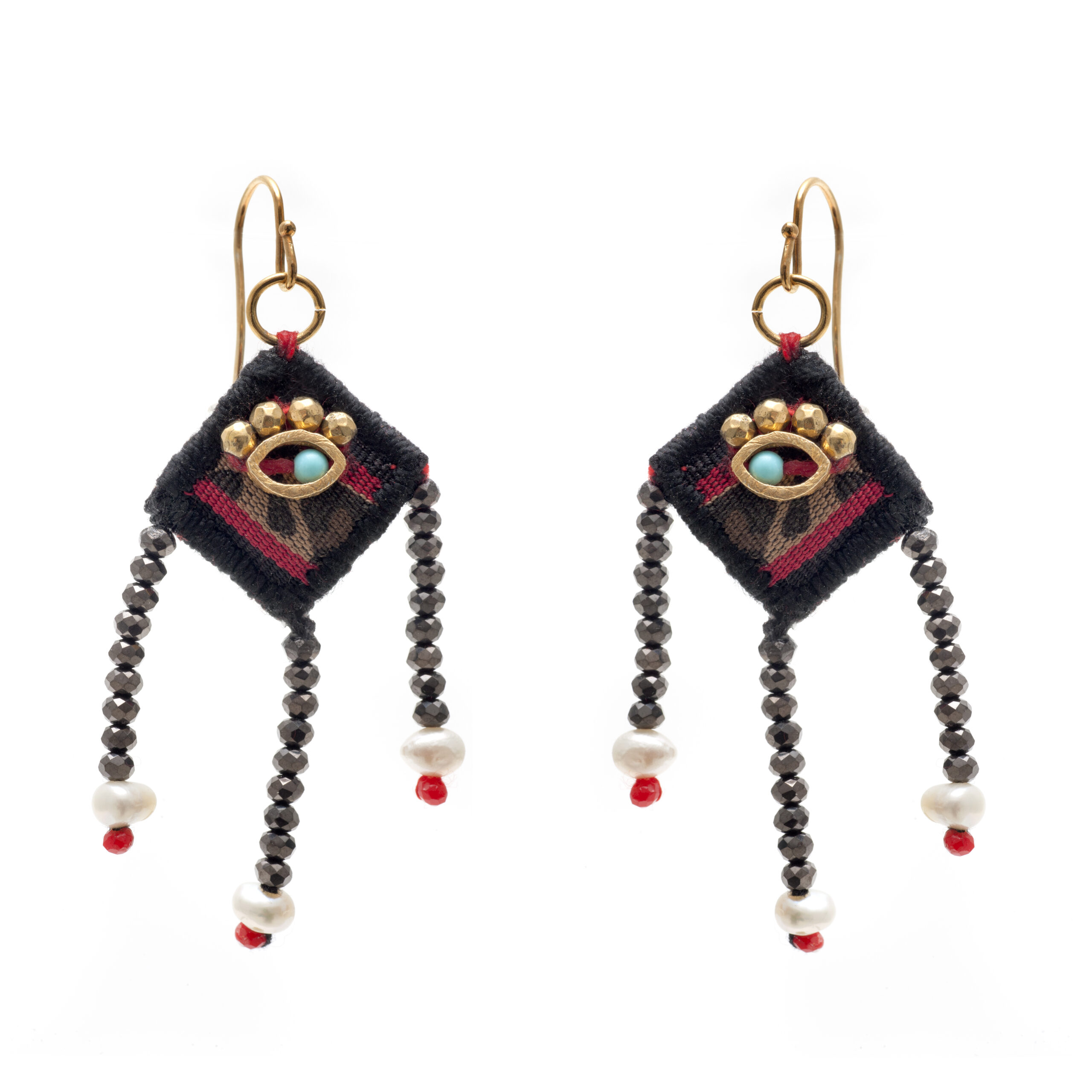 Dangling knitted eye earrings